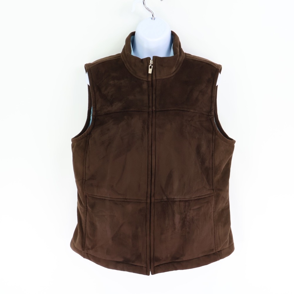 Caribbean Joe‎ Full Zip Vest Womens Size L Brown Polyester Soft Lining Mock Neck